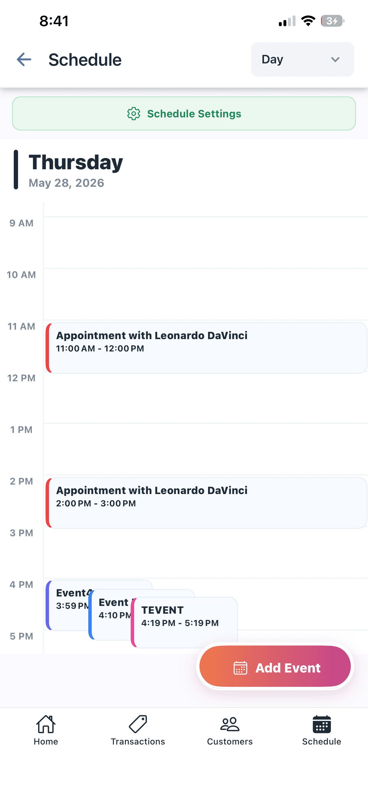 BetterFlow mobile screen showing the daily schedule