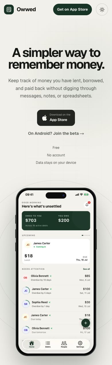 Owwed website on mobile
